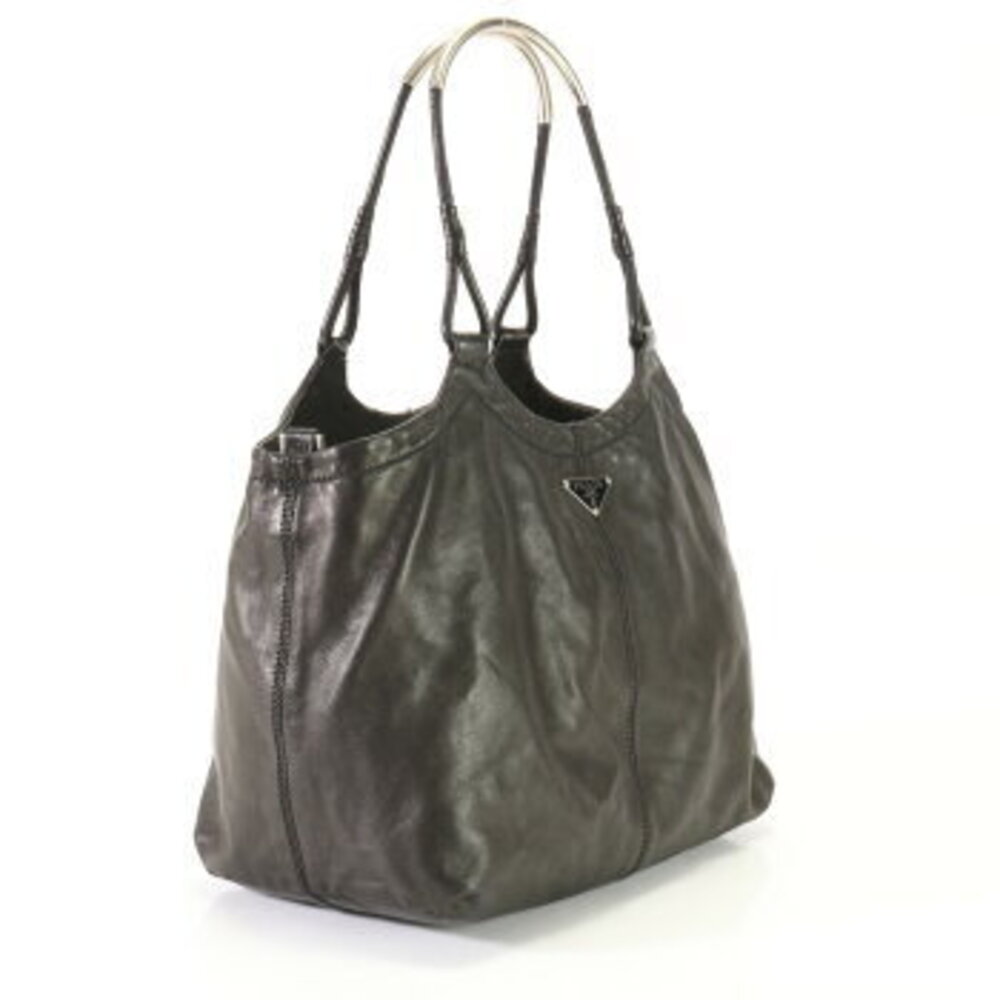 Prada handbag shoulder bag black leather work triangle documents logo tote EFE - Picture 3 of 14